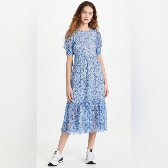 Baum Und Pferdgarten Dresses & Skirts - Baum Und Pferdgarten Sz XL Jocelyn Blue Mesh Leopard Print Midi Dress